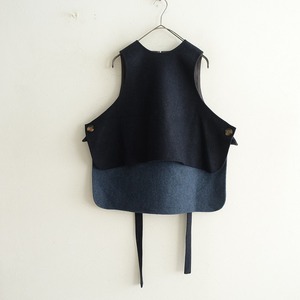 【美品/定価3.9万】エンフォルド ENFOLD *WIDE-BOX VEST*38腰紐プルオーバー毛ウール混ダークネイビー濃紺(4-2410-122)【61K42】