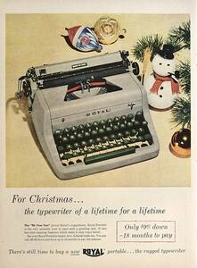 稀少！広告/1950年代ロイヤル・タイプライター広告/Royal Portable Typewriter/クリスマス/T