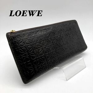 ロエベ LOEWE リピート アナグラム 長財布 ラウンドジップ ブラック 黒