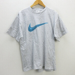 z■90s■ナイキ/NIKE ロゴプリントTシャツ【M】灰/men