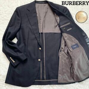 B56 BURBERRY LONDON　バーバリーロンドン　テーラードジャケット　ブラック　黒　AB4表記　銀ボタン　絹25％　シルク　裏地ホース柄