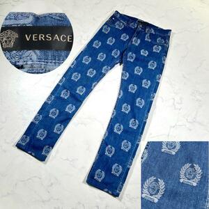 【極美品】VERSACE ヴェルサーチ　メデューサ　総柄ストレッチススリムデニム