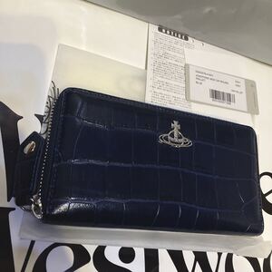 送料込●新品●価5万 Vivienne Westwood ラウンドジップ長財布 青 ワニ革風本牛革 ヴィヴィアン ウエストウッド ビビアン レザー 大容量