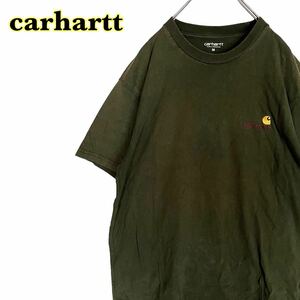 Carhartt カーハート　半袖Tシャツ　ロゴ刺繍　グリーン　メンズ　Mサイズ　【AY1152】