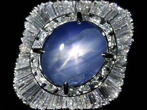 MZ14291S【1円～】新品【RK宝石】豪華絢爛!! 天然非加熱スターサファイア 大粒3.35ct 極上ダイヤモンド 0.88ct Pt900 高級リング ダイヤ