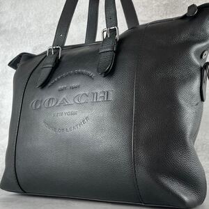 【超人気モデル 美品】COACH コーチ ハドソン トートバッグ メンズ ビジネス ロゴ 型押し 本革 レザー ブラック 黒色 肩がけ◎ A4◎ PC◎