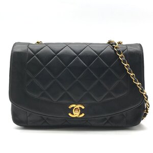 1円 良品 CHANEL シャネル ココマーク マトラッセ ダイアナ ターンロック チェーン ショルダー バッグ ブラック a6827