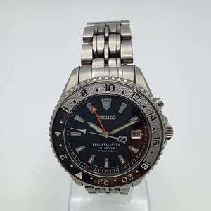 O35□【不動品】腕時計 SEIKO セイコー フライトマスター キネティック 5M65-0A50 オートクォーツ デイト チタン 純正ベルト 現状品