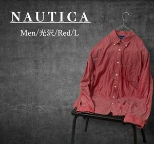 レア NAUTICA ノーティカ ボタンダウンシャツ 刺繍ロゴ 光沢 L