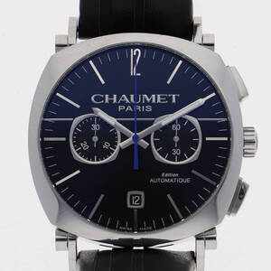 Chaumet ショーメ ダンディクロノグラフ ブラックダイヤル SS/レザー 自動巻き メンズ 【122261】