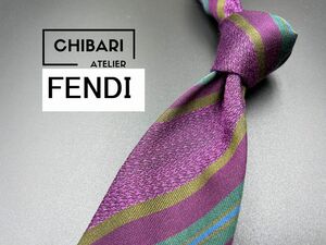 【美品】FENDI　フェンディ　レジメンタル柄　ネクタイ　3本以上送料無料　パープル　0305066