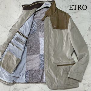 希少2XL★ エトロ ETRO ラムレザー切替 裏地ペイズリー柄 ジャケット コート ブルゾン 大きいサイズ XXL パッチワーク 羊革 ITALY製 メンズ