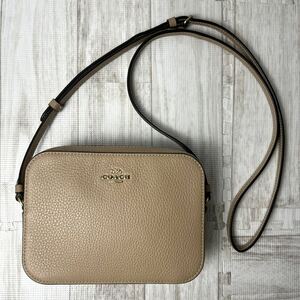 極美品 COACH コーチ ショルダーバッグ レザー 本革 斜め掛け 肩掛け 87734 ベージュ レディース ゴールドロゴ カメラバッグ 仕事 普段使い