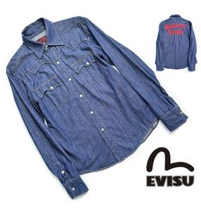 極希少【名作】EVISU エヴィス デニムウエスタンシャツ 38 メンズ インディゴ 刺繍【MIGHTY EVISU】カモメヨーク