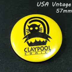 アメリカ　雑貨　ビンテージ　缶バッジ  57mm 『 CLAYPOOLコミック　猫 』　当時物　ヴィンテージ　ピンバッチ　ノベルティー　　米国　古着　オーバーオール　  　広告 (BAT486)