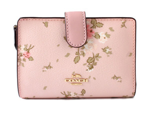 E23962 新品未使用 COACH コーチ フローラルプリント 二つ折り 財布 花柄 ピンク系 コンパクトウォレット ブロッサムマルチ 91750