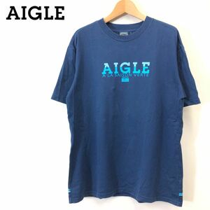 G1518-F-N◆ AIGLE エーグル 半袖Tシャツ カットソー ロゴプリント トップス ◆ sizeL コットン100 ネイビー 古着 メンズ 春夏