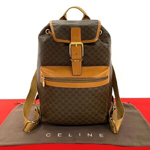 極 美品 CELINE セリーヌ ヴィンテージ マカダム ブラゾン トリオンフ 柄 レザー リュックサック デイパック バックパック ブラウン 19831