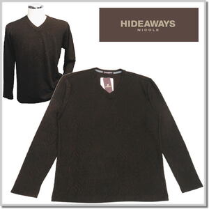 ハイダウエイ HIDEAWAYS NICOLE ゼブラ風ブリスタ-ジャカードＶネックプルオーバー 4465-9800-17(ダークブラウン)-46(M) ロンT カットソー