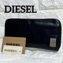 DIESEL 長財布 ラウンドファスナー ブラック プレート ギャランティ