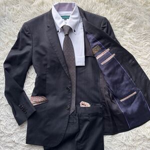 【激レア 美品】Paul Smith ポールスミス Loro Piana ロロピアーナ 高級生地 スーツ セットアップ シングル　　　2B 花柄 ストライプ 黒 M