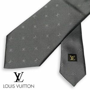 正規品 LOUIS VUITTON ルイ ヴィトン silk100％ LV モノグラム フローラ シルク ネクタイ クラヴァット シルクタイ グレー イタリア製