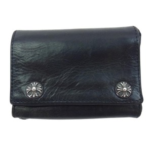 CHROME HEARTS クロムハーツ GALF購入証明書付属 3FOLD CROSS BUTTON LEATHER WALLET 3フォールド クロスボタン 三つ折り財布【中古】