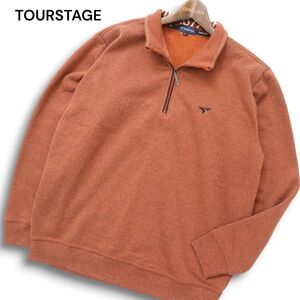 美品★ TOURSTAGE ツアーステージ 秋冬 ロゴ刺繍 裏起毛 ハーフジップ ニット セーター Sz.LL　メンズ 大きいサイズ ゴルフ　C4T08824_A#K