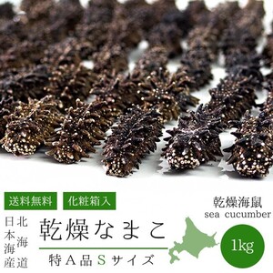 乾燥ナマコ特A級品Sサイズ1kg(化粧箱入り) 1本4g～6g前後(特Aランク)北海道産乾燥なまこ1000g 金ん子 干し海鼠！海参！海参皇