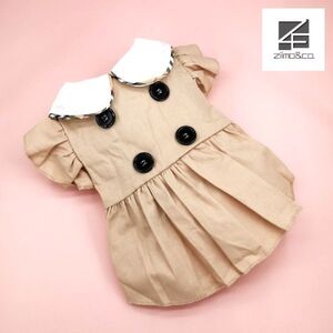 【最終値下げ！500円→200円】ベージュSサイズ◆犬服 襟付き ワンピース キャミソール 上品 フリル 新品 ボタン ドッグウェア 新作 春 夏