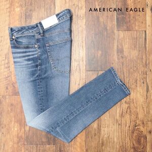 AMERICAN EAGLE/30インチ/脚長デニムパンツ 0117-6661 ストレッチ伸縮◎ 無地 ウォッシュ ダメージ加工 新品/青/ブルー/ih286/