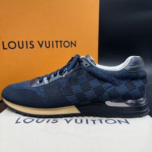 1円 【極上品】 LOUIS VUITTON ルイヴィトン ランアウェイライン ダミエ ファブリック メンズ スニーカー シューズ 靴 ネイビー 29.5cm相当