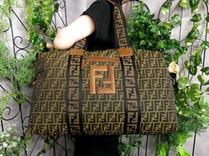 ●超美品●FENDI フェンディ●ズッカ●ナイロンキャンバス カーフ レザー 本革●ボストン バッグ●黒 ブラウン●G金具●大容量●Js48620