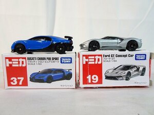 東▲Nwd014/トミカ 赤箱 2台 ブガッティ シロン ピュアスポーツ / フォードGT No19.37 BUGATTI FORD タカラ ミニカー tomica/1円～