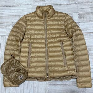 極美品 モンクレール MONCLER ライトダウンジャケット BLEIN ブレイン フリル 軽量 ゴールド 収納ポーチ付き ロゴワッペン サイズS相当