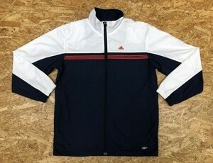 アディダス adidas CLIMA PROOF スポーツジャケット 若干薄手 メッシュ裏地 ハイネック 長袖 ポリ100% L 紺×白 レディース