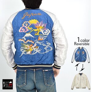 アセテートキルトリバーシブルスカジャン「DUELLING DRAGONS×WHITE TIGER」◆テーラー東洋 ブルーLサイズ TT15391-125 龍 虎 和柄