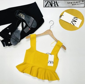 /M/ ZARA イエロー タンクトップ ノースリーブ レディース タグ カジュアル トップス 通勤大人可愛いアウトドアデイリー春夏 ザラ