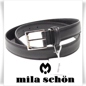 新品1円～★mila schon ミラショーン メンズ 牛革レザー ロゴバックルベルト フリーサイズ 根元調節可能 黒 ブラック ビジネス ◆3738◆