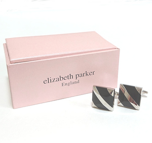 【epc43】新品　ELIZABETH PARKER 　エリザベスパーカー　カフス　カフリンクス　ビッグサイズ　シルバー×ブラック黒　スクエア