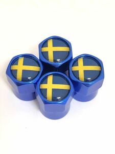 青 スウェーデン 国旗 バルブキャップ ホイール エアー ボルボ VOLVO V40 50 60 70 90 XC40 60 70 90