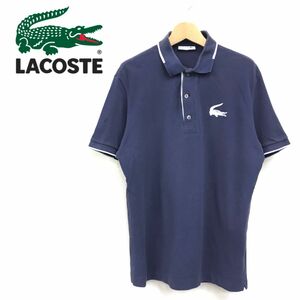 G2307-R-N◆日本製 LACOSTE ラコステ 半袖ポロシャツ◆サイズ5 メンズ 紳士 トップス 春夏 綿100% コットン ネイビー 刺繍ロゴマーク