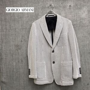 1I2692-D-S◆ イタリア製 GIORGIO ARMANI ジョルジオアルマーニ テーラードジャケット サッカー生地 背抜き◆size52 ホワイト ストライプ