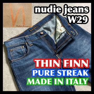 nudie jeans THIN FINN W29 PURE STREAK ヌーディージーンズ シンフィン デニムパンツジーンズ ストレッチ インディゴブルー 青紺 メンズ