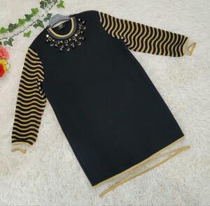 FENDI　キラキラ　ビジュー　装飾　ワンピース　ドレス　ゴールド×ブラック