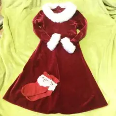 可愛い♡ クリスマスに♪ ビロード風赤ワンピース　キッズ　おまけ付き♪