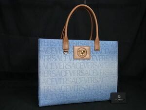 ■新品同様■ VERSACE ヴェルサーチ メデューサ オールオーバー デニム ハンドバッグ トートバッグ ショルダー ブルー系 FB1411