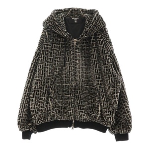 BALMAIN バルマン Monogram Faux Fur Hoodie 総柄ロゴ ファージャケット ブラック/ホワイト TH250XC71