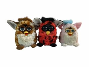 ★希少 Furby 初代 ファービー 人形３個まとめて 英語ver. 赤×黒ドット ベイビーピンク イエローブラウン TOMY 当時物 ジャンク品0.4kg★