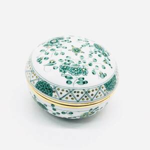 保管品 未使用品 MEISSEN マイセン インドの華 リッチ グリーン トリンケット 蓋付 小物置き 小物入れ 宝石箱 アクセサリー入れ 陶器